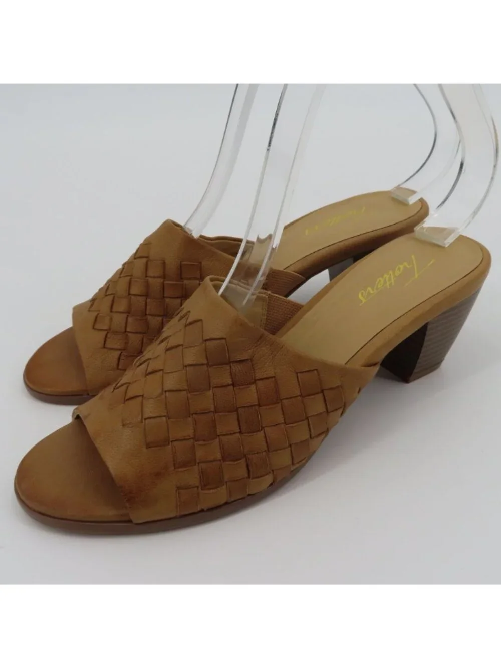 Trotters Women 7 N Brown Leather Basketweave Woven Slide Heels Sandals Shoes